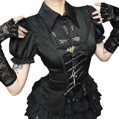 Women's Dark Cross Hollow Lolita Shirt For Blouses