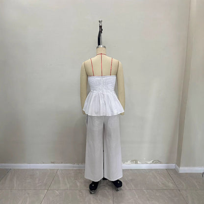 Women's Professional White Casual Trousers Fashion Tube Suits