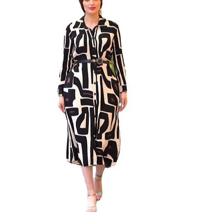 Autumn Long Sleeve Printed Shirt Collar Dresses