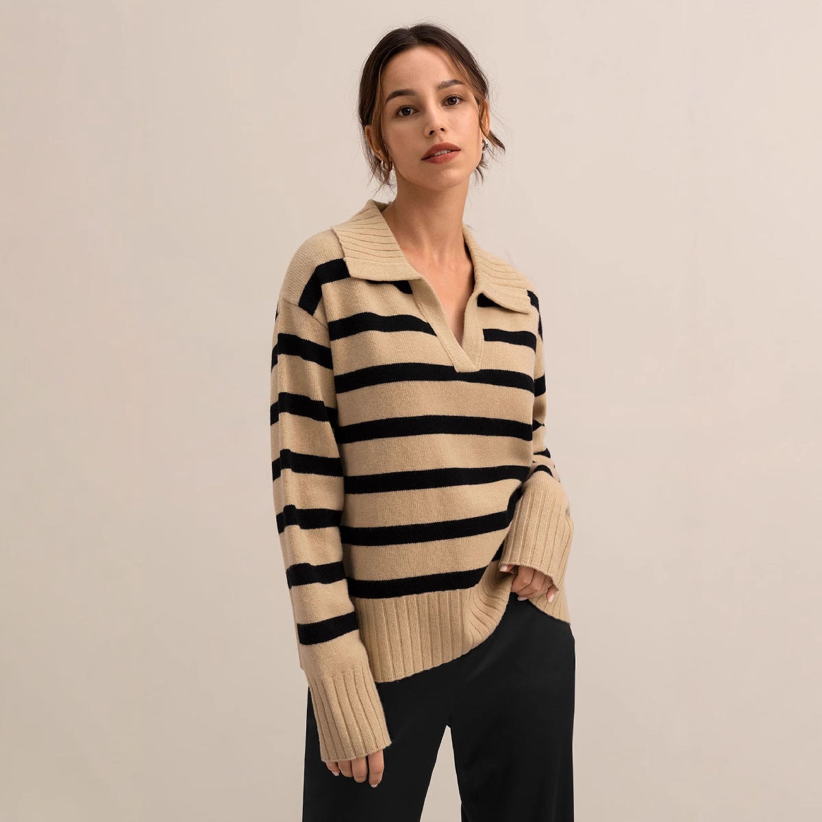 Russian Knitted Collar Contrast Color Loose Sweaters