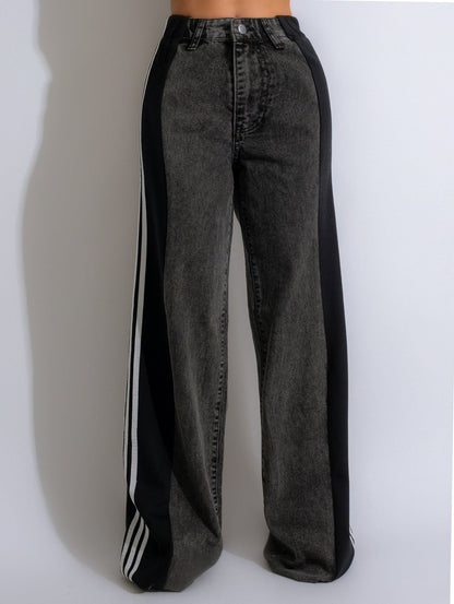 Women's Wide Leg Denim Trousers Casual High Jeans