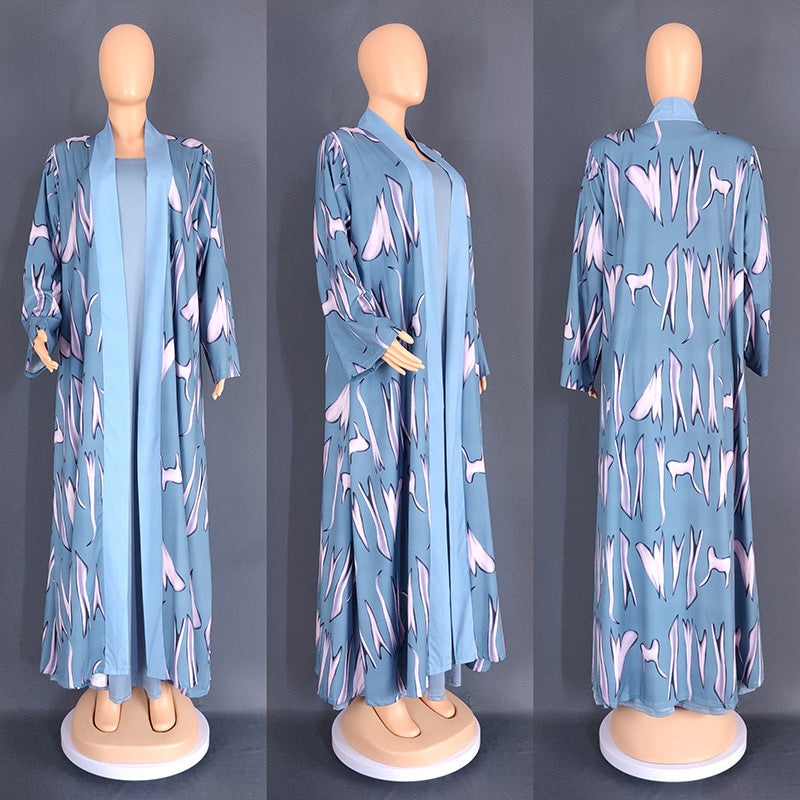 Women's African Wear Digital Printing Long Robe Suits