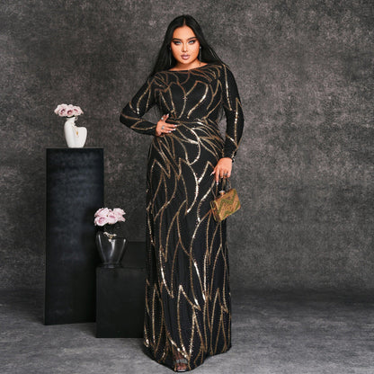 Women's Long Style Sleeve Round Neck Banquet Sexy Dresses