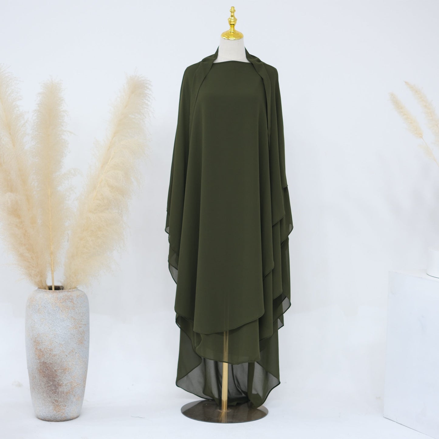 Solid Color Front Rear Chiffon Big Dresses