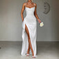Women's Autumn Elegant Satin Dress Sleeveless Split Dresses