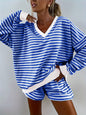 Women's Striped Casual Long-sleeved Elastic Waist Suits