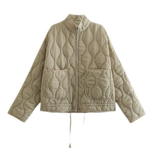 Women's Collar Zipper Large Pocket Long Sleeve Coats