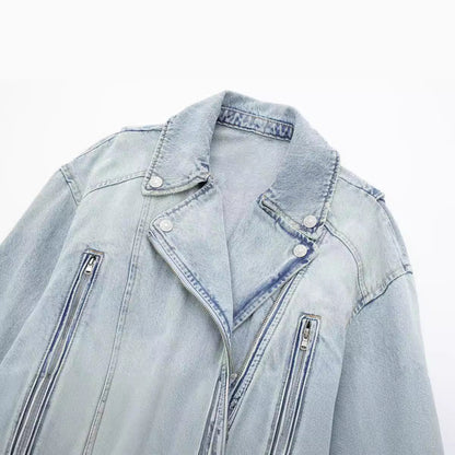 Women's Classic French Style Motorcycle Denim Coats