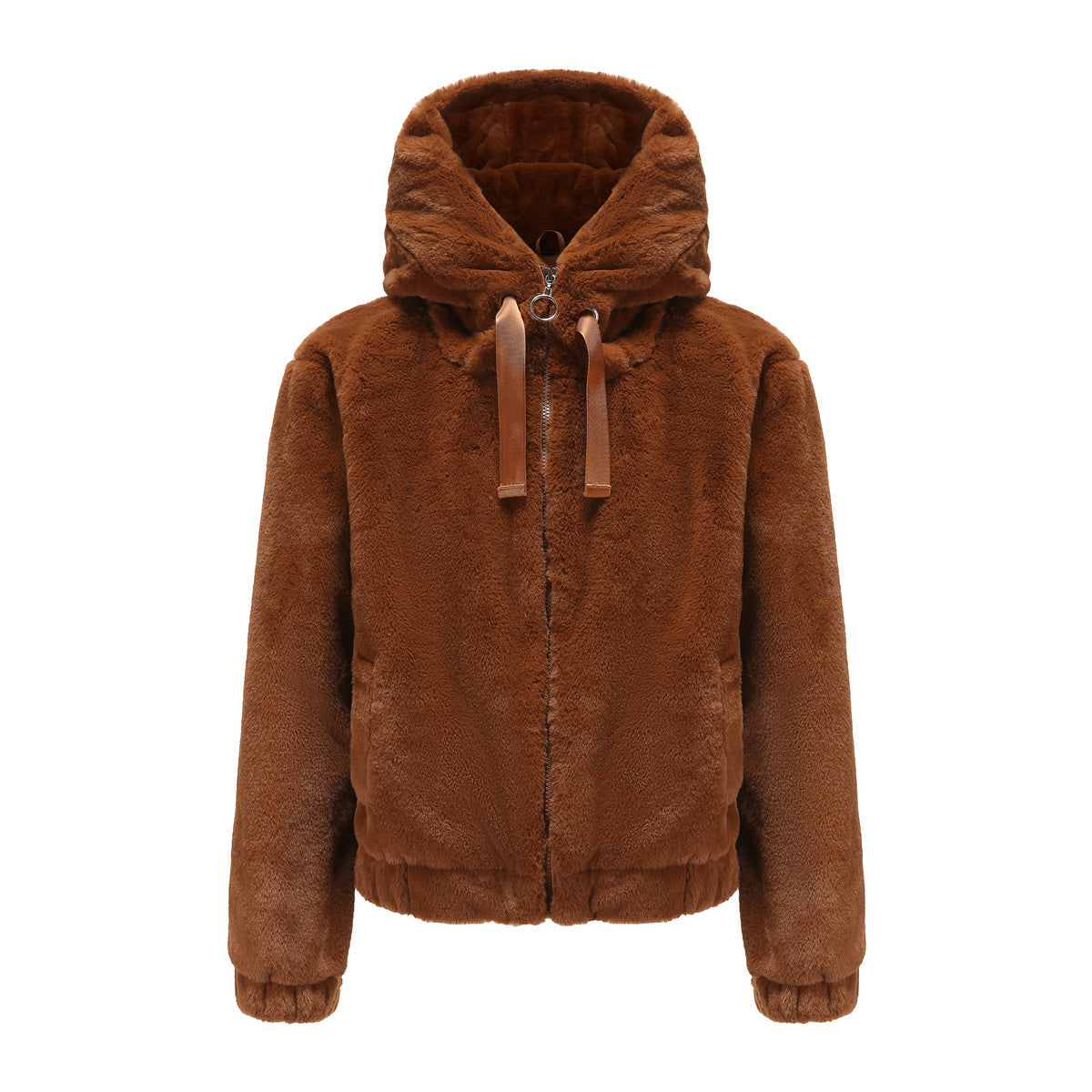 Women's Plush Hooded Long Sleeve Cotton Solid Coats