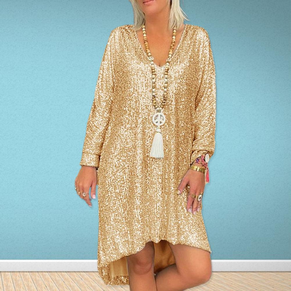 Short-sleeved Urban Casual Solid Color Loose Pullover Sequined Dresses