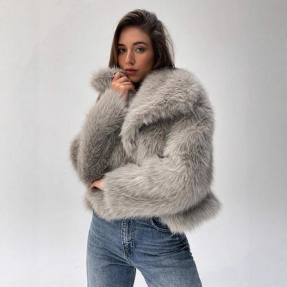 Women's Fur Fashionable Big Lapel Long Sleeve Coats