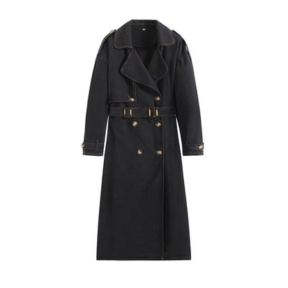 Women's Loose Double Breasted With Belt Denim Coats
