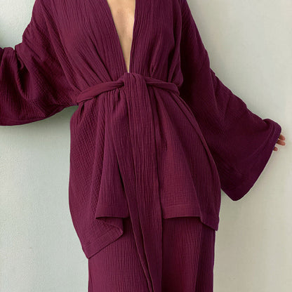 Women's French Style Loose Trousers Gauze Two-piece Solid Suits