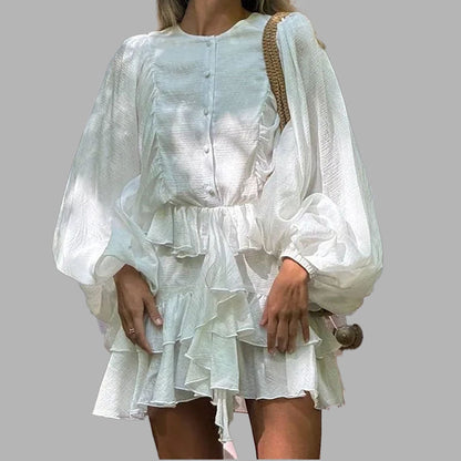 Elegant Graceful Pure Color Ruffles Long Dresses
