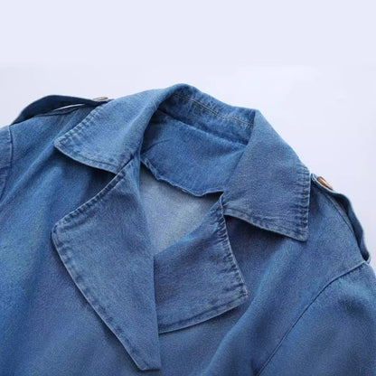 Women's Loose Double Breasted With Belt Denim Coats