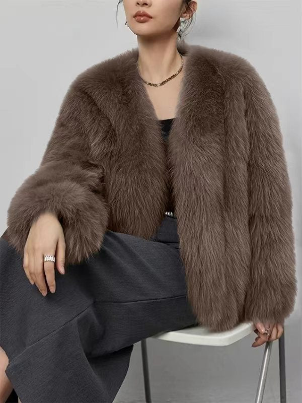 Women's Fur Artificial Fashion Fox Fluffy Plush Coats