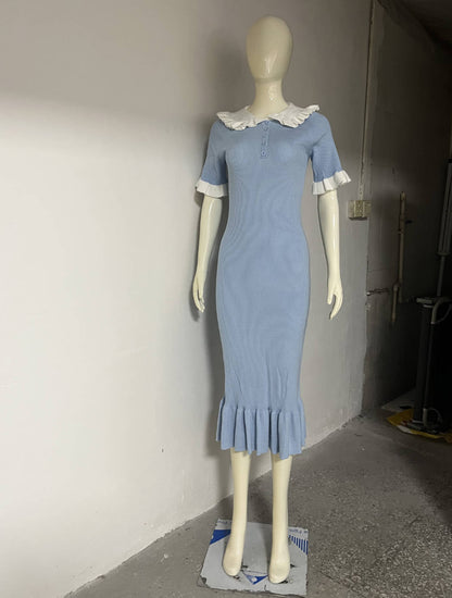 Women's Ruffled Classic Style Dress Summer Hepburn Tight Fishtail Sleeve Dresses