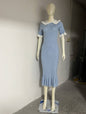 Women's Ruffled Classic Style Dress Summer Hepburn Tight Fishtail Sleeve Dresses