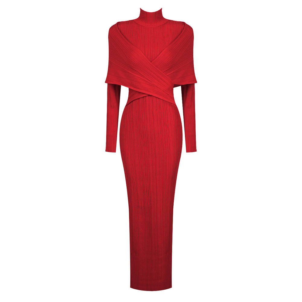 Women's High-grade Long-sleeved Red Cross Jacquard Bandage Dresses