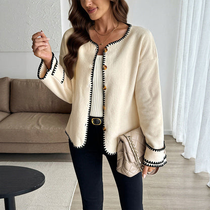 Women's Crew Neck Casual Loose Edge Cardigans