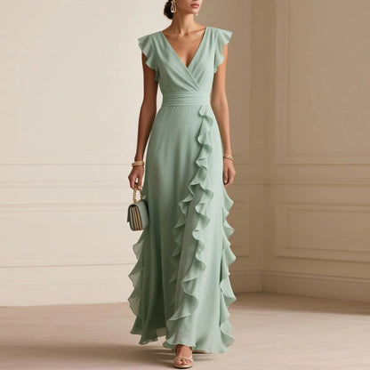 Women's Solid Color Pleated Sleeves Collar Dress Dresses