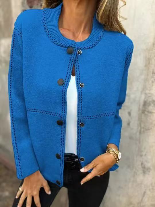 Striped Loose Round Neck Button Long Sweaters