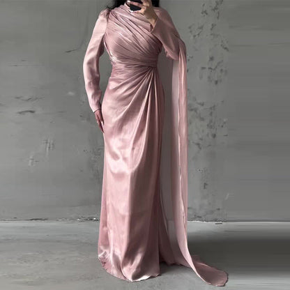 Women's Elegant Irregular Pleated Slim Green Dress Dresses