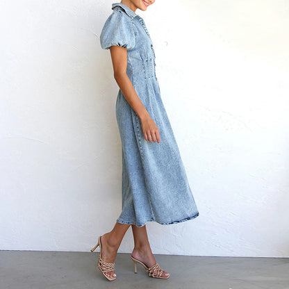 Sleeve Distressed Casual Style Shirt Denim Dresses