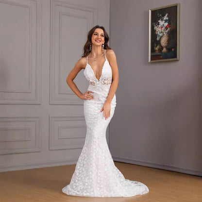 Women's Sexy Sleeveless Strap Trailing Slim Dress Wedding Dresses