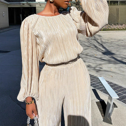 Women's Home Casual Loose Pleated High Elastic Suits
