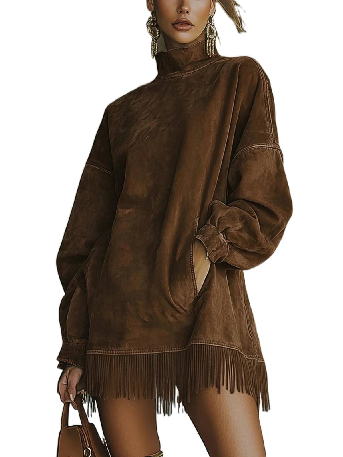 Women's Long-sleeved Solid Color Distressed Tassel Patchwork Sweaters