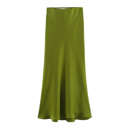 Women's Summer French Fashion Silk Satin Texture Skirts
