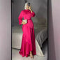 Women's Wear Satin Pure Color Ruffles Large Dresses