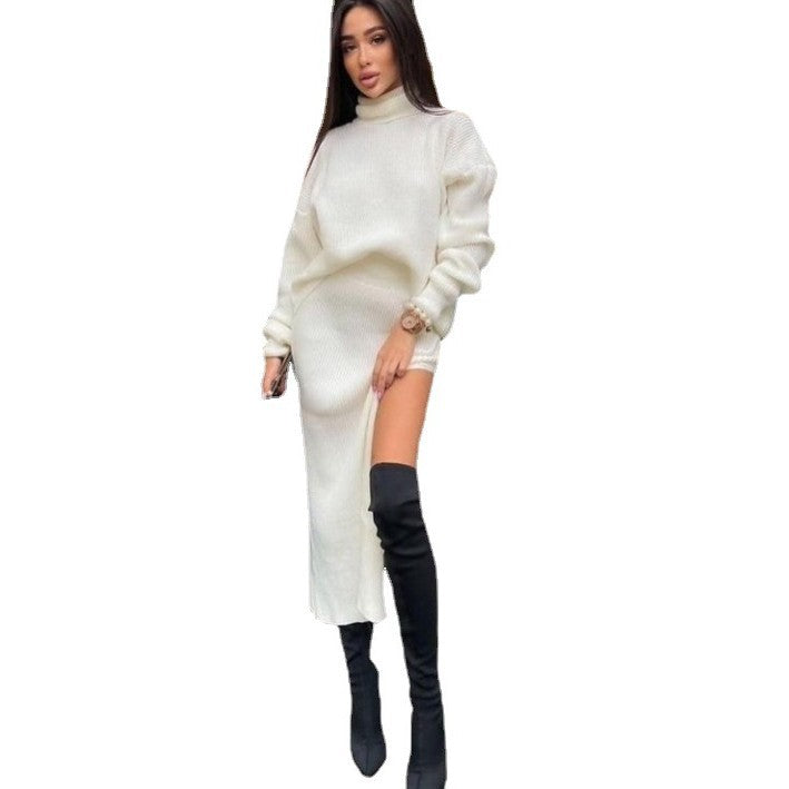Turtleneck Loose Pullover Split Sexy Long Suits