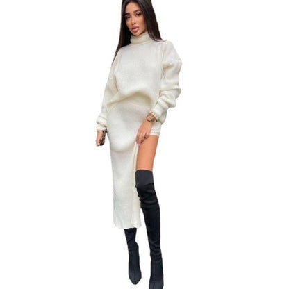 Turtleneck Loose Pullover Split Sexy Long Suits