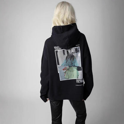 French Niche Chalk Digital Printing Rose Sweaters