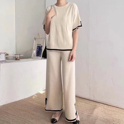 Women's Retro Lazy Style Contrast Color Knitting Suits
