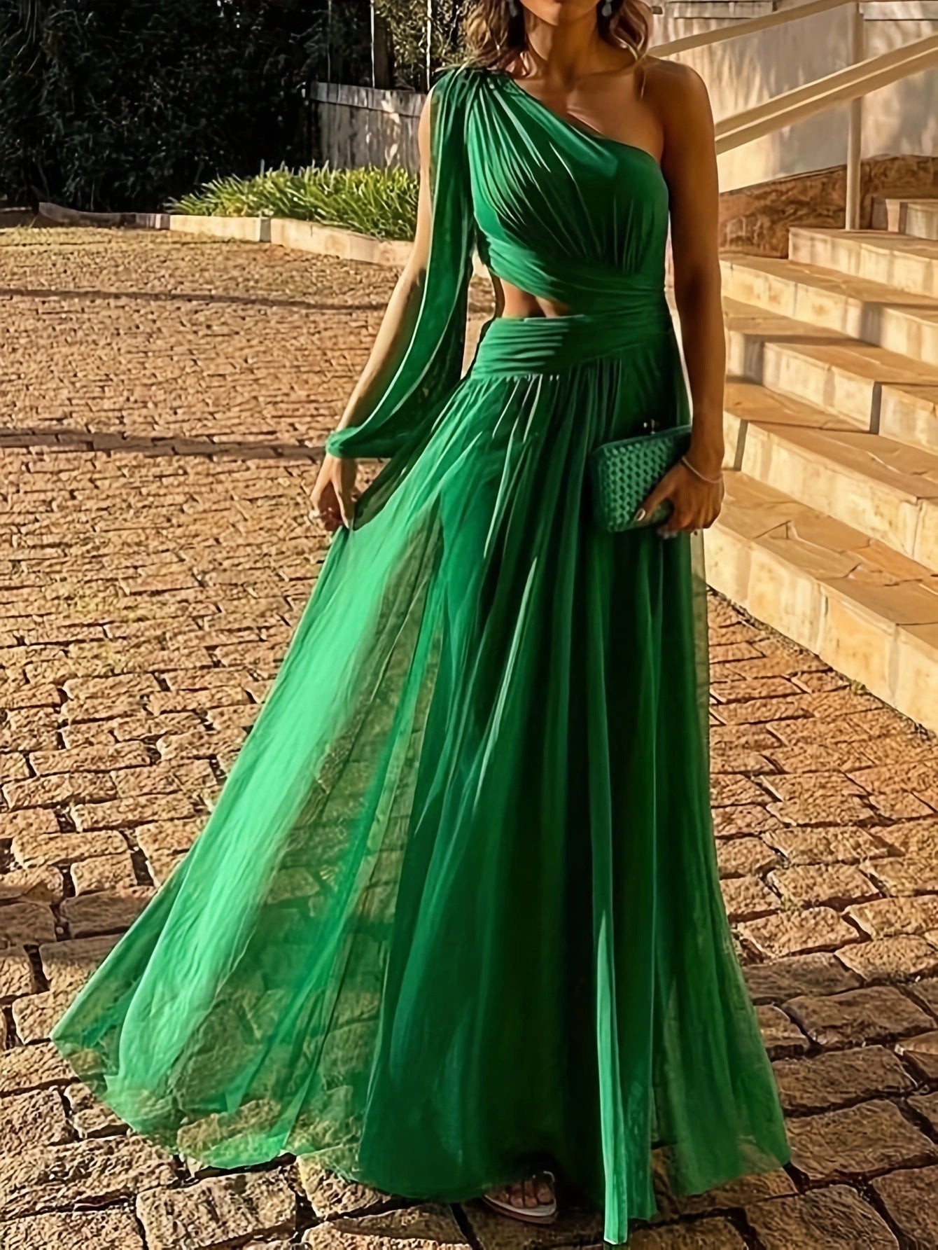 Solid Color Midriff Outfit Elegant Long Dresses