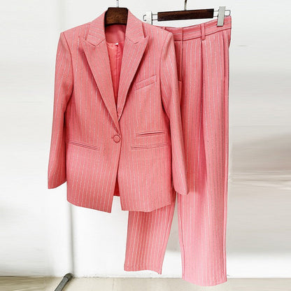 Pretty Elegant Loose Rhinestone Trousers Two-piece Suits