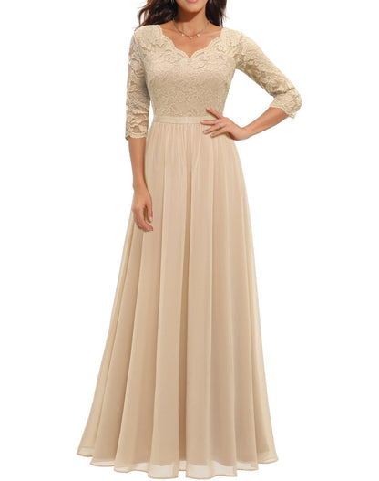 Classic Dress Lace Long Patchwork Noble Dresses