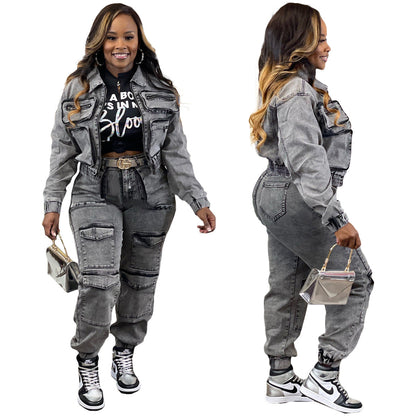 Women's Fashion Sexy Highly Stretch Washed Denim Suits