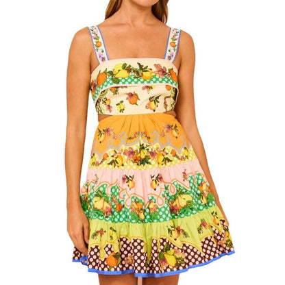 Casual Fashion Printing Sleeveless Smocking Stitching Dresses