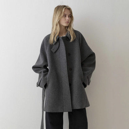 Women's Small Woolen Loose Slimming Stand Collar Coats