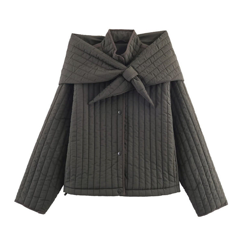 Women's Autumn Korean Quilted Loose Detachable Scarf Coats