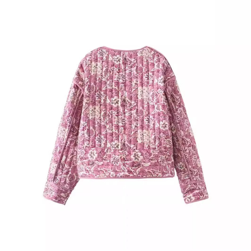 Women's Thick Round Neck Long Sleeve Printed Coats