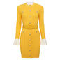 Long Sleeve Round Neck Belt Knitted Dresses