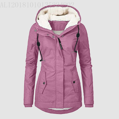 Women's Common Style Hooded Long-sleeved Zipper Pocket Coats