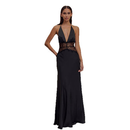 Women's Deep V Backless Lace Sexy Slim Dresses