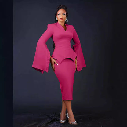 Women's Solid Color Folding Large Swing Sleeve Dresses
