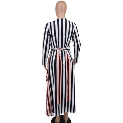 Women's Long-sleeved Dress Loose Striped Design Sense Dresses